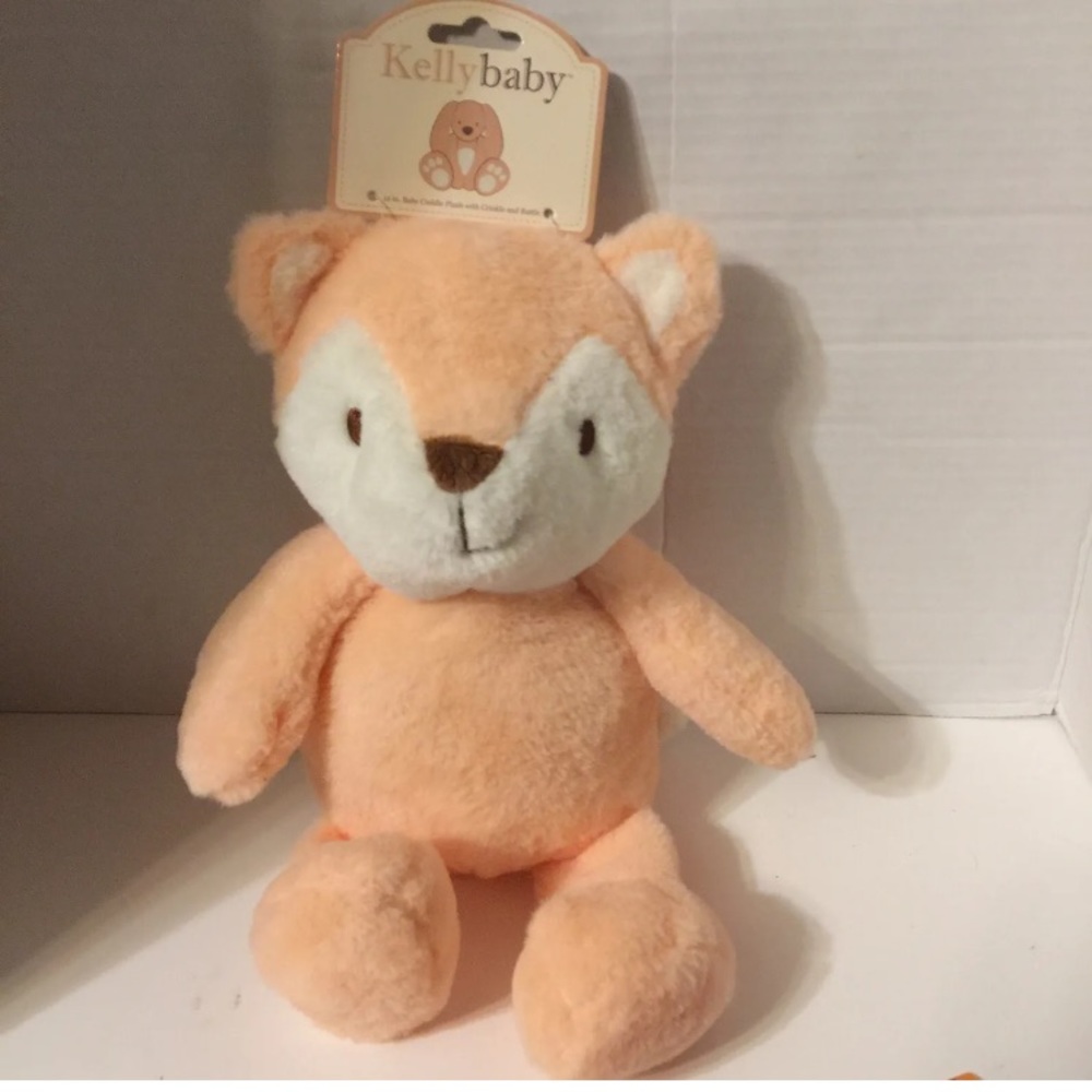 Kellytoy FOX Rattle Crinkle Ears 12" Plush Peach Orange Stuffed Animal Baby Toy